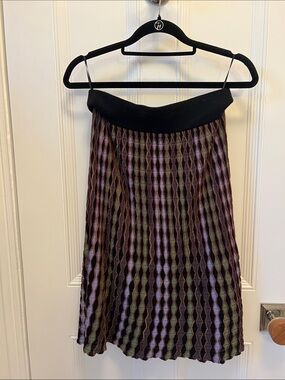 Missoni Black Waistband A-Line Skirt with Purple and Olive Diamond Pattern